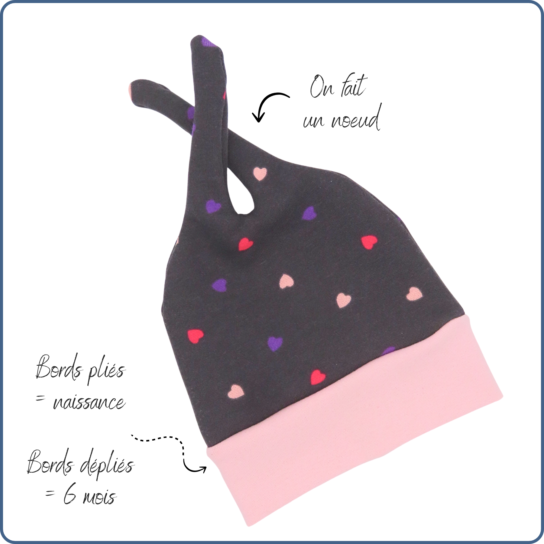 bonnet évolutif bébé, très chaud, motifs mini cœurs, économique, tissu sans produit chimique