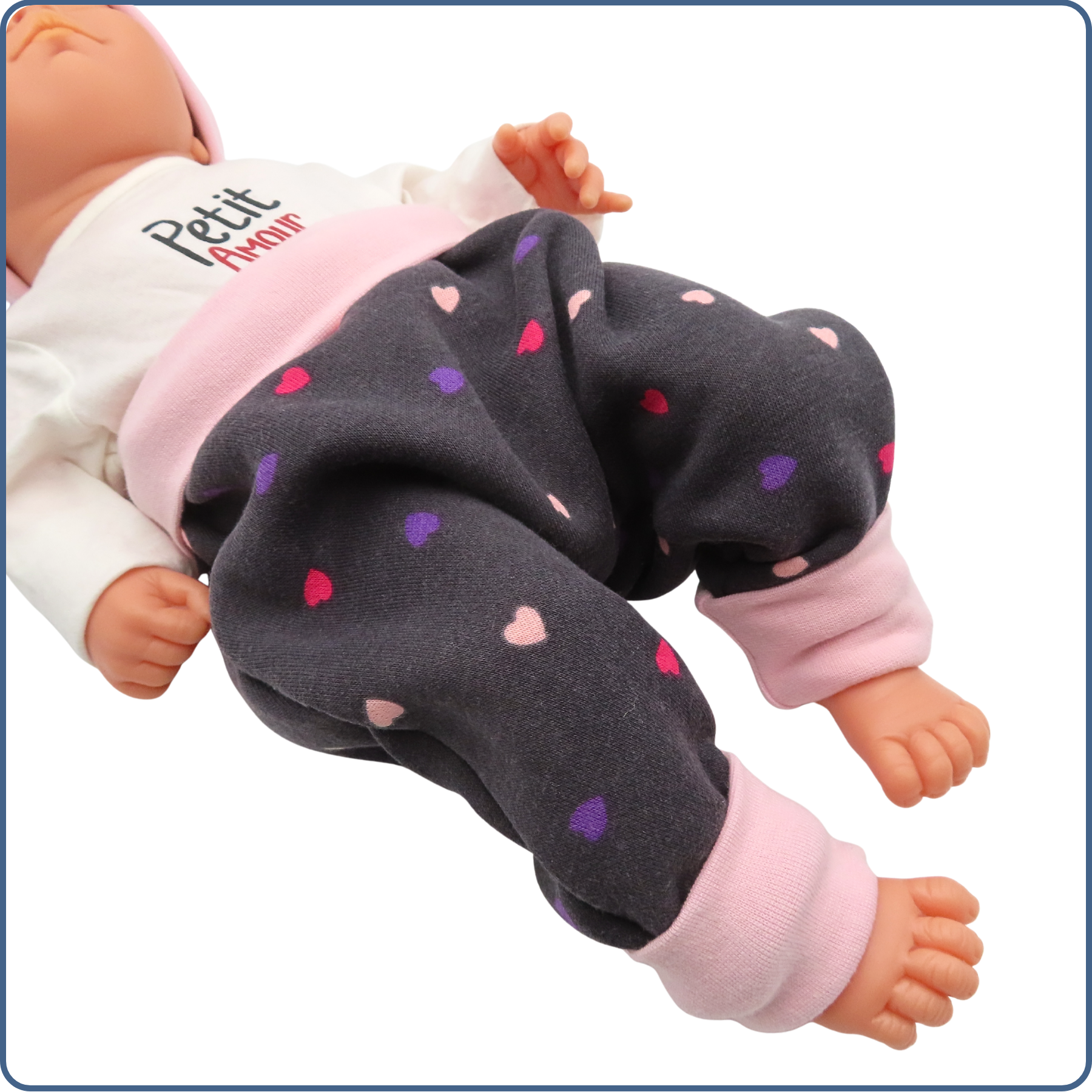 sarouel évolutif bébé, très chaud, motifs mini cœurs, économique, tissu sans produit chimique