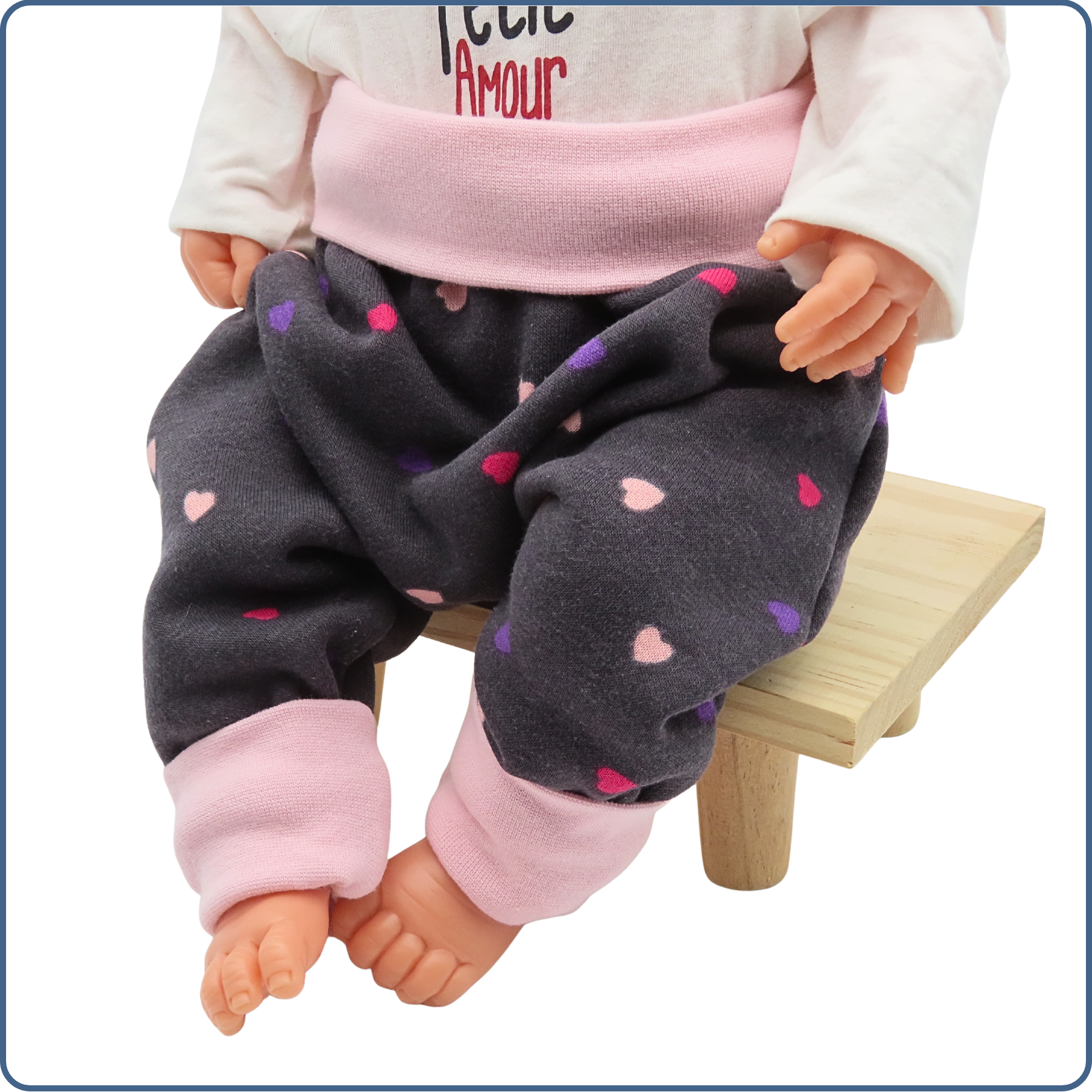 sarouel évolutif bébé, très chaud, motifs mini cœurs, économique, tissu sans produit chimique