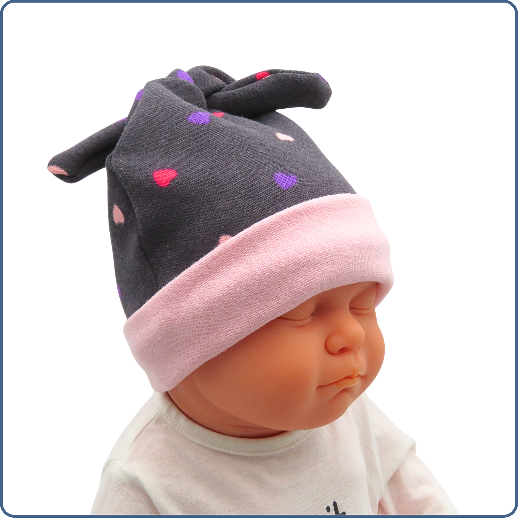 bonnet évolutif bébé, très chaud, motifs mini cœurs, économique, tissu sans produit chimique