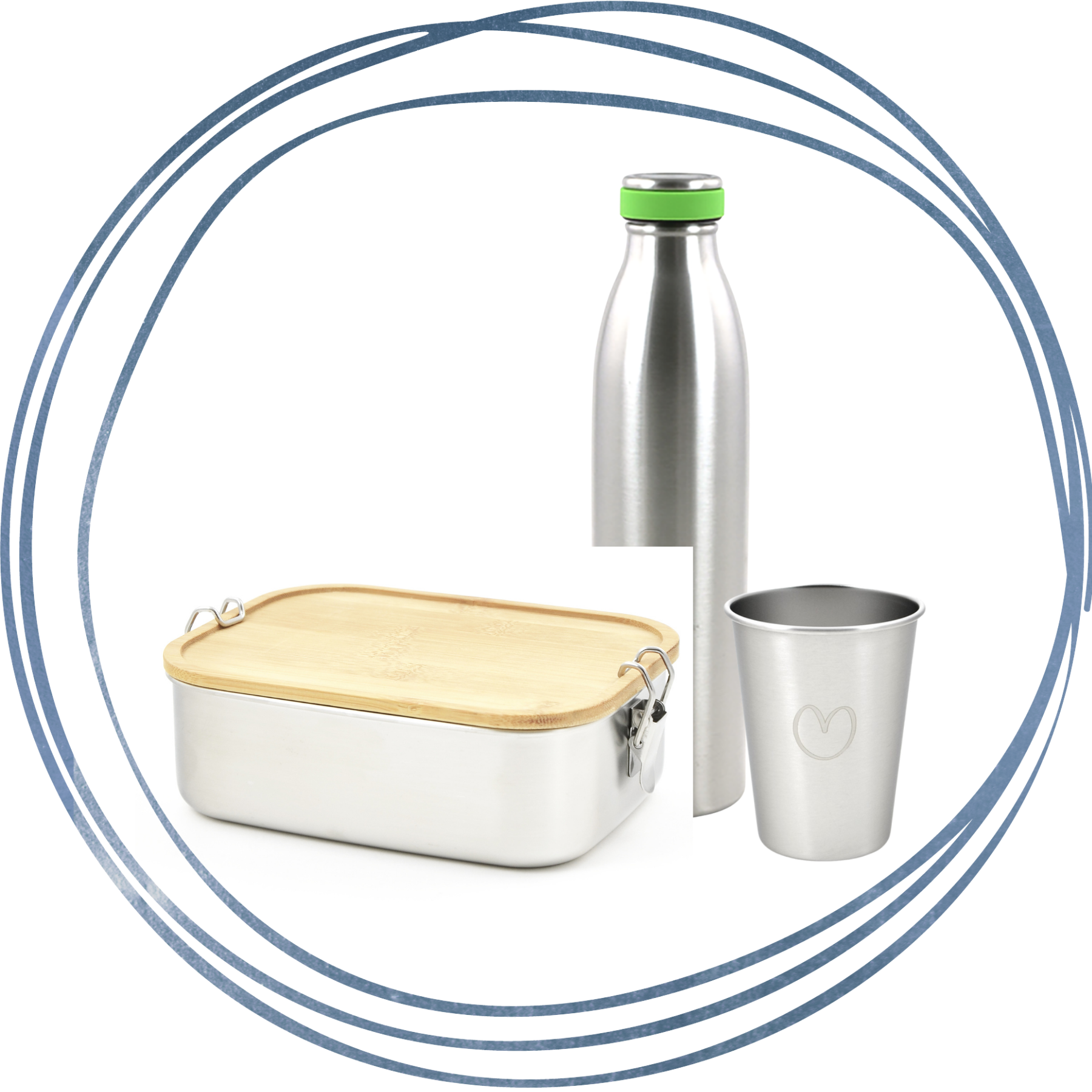 la gamme inox (gourde, paille, glaçons, lunch-box) dans la catégorie "cuisine zéro déchet"