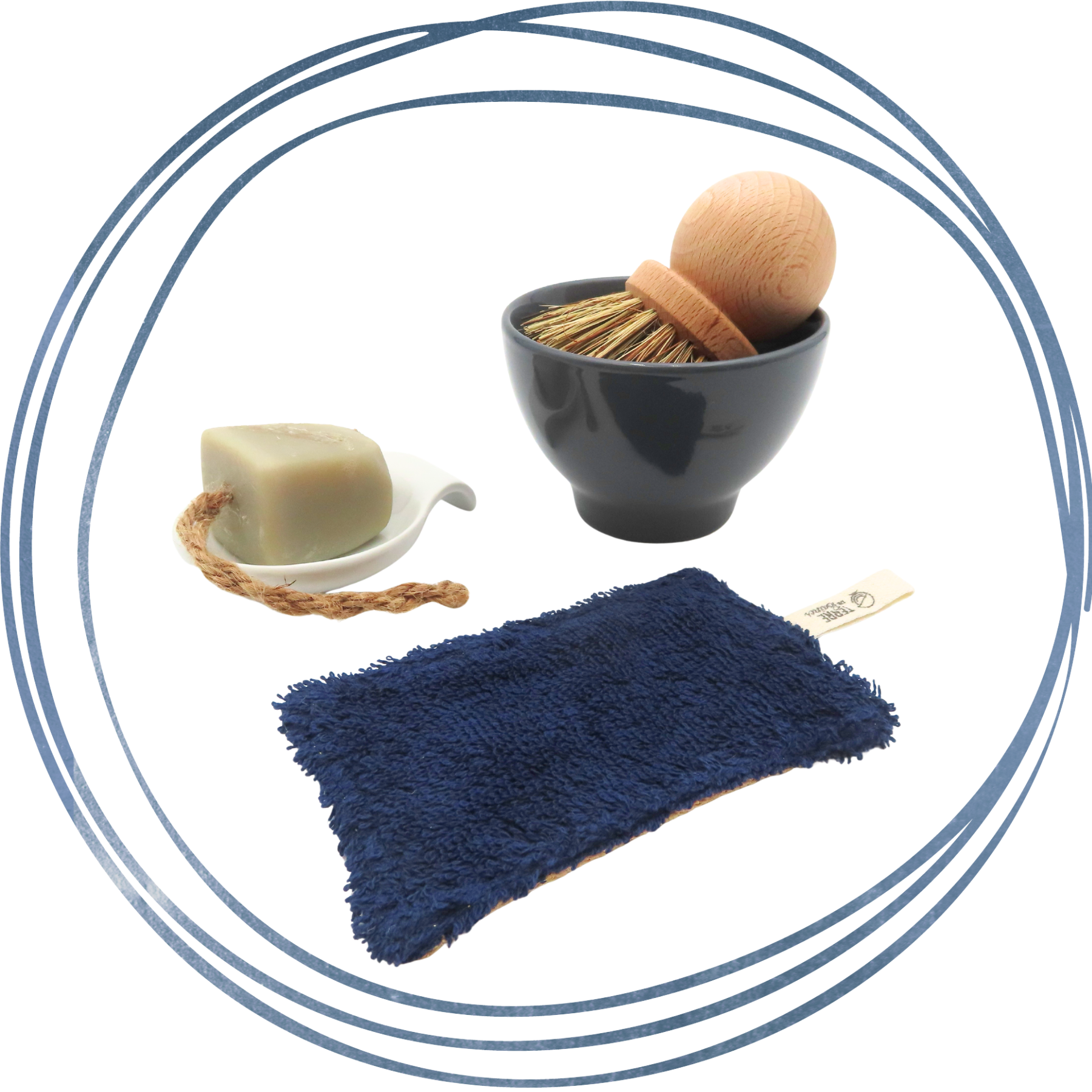 la gamme d'entretien (savon, brosse, éponge) dans la catégorie "cuisine zéro déchet"