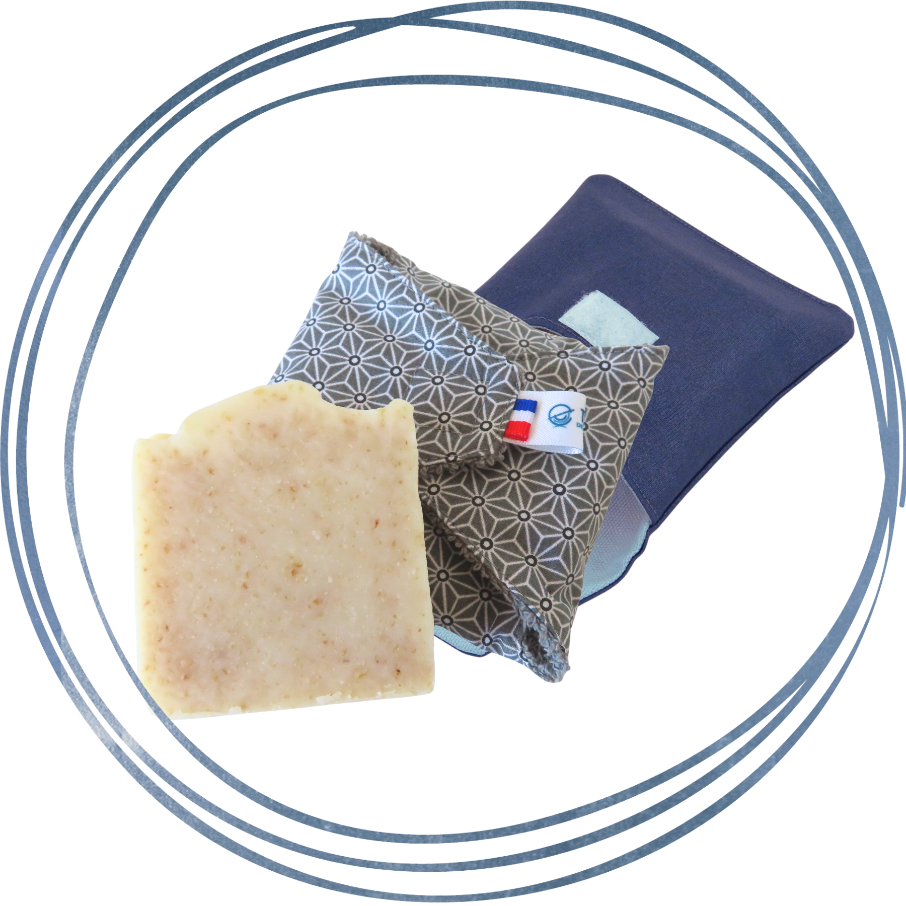 savons et pochettes imperméables dans la catégorie "salle de bain zéro déchet"