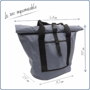sac imperméable, activités nautiques ou vélo, couleur bleu-gris