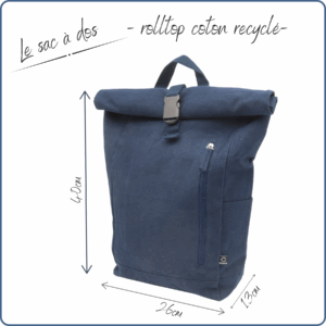 sac rolltop classique en coton, couleur bleu marine