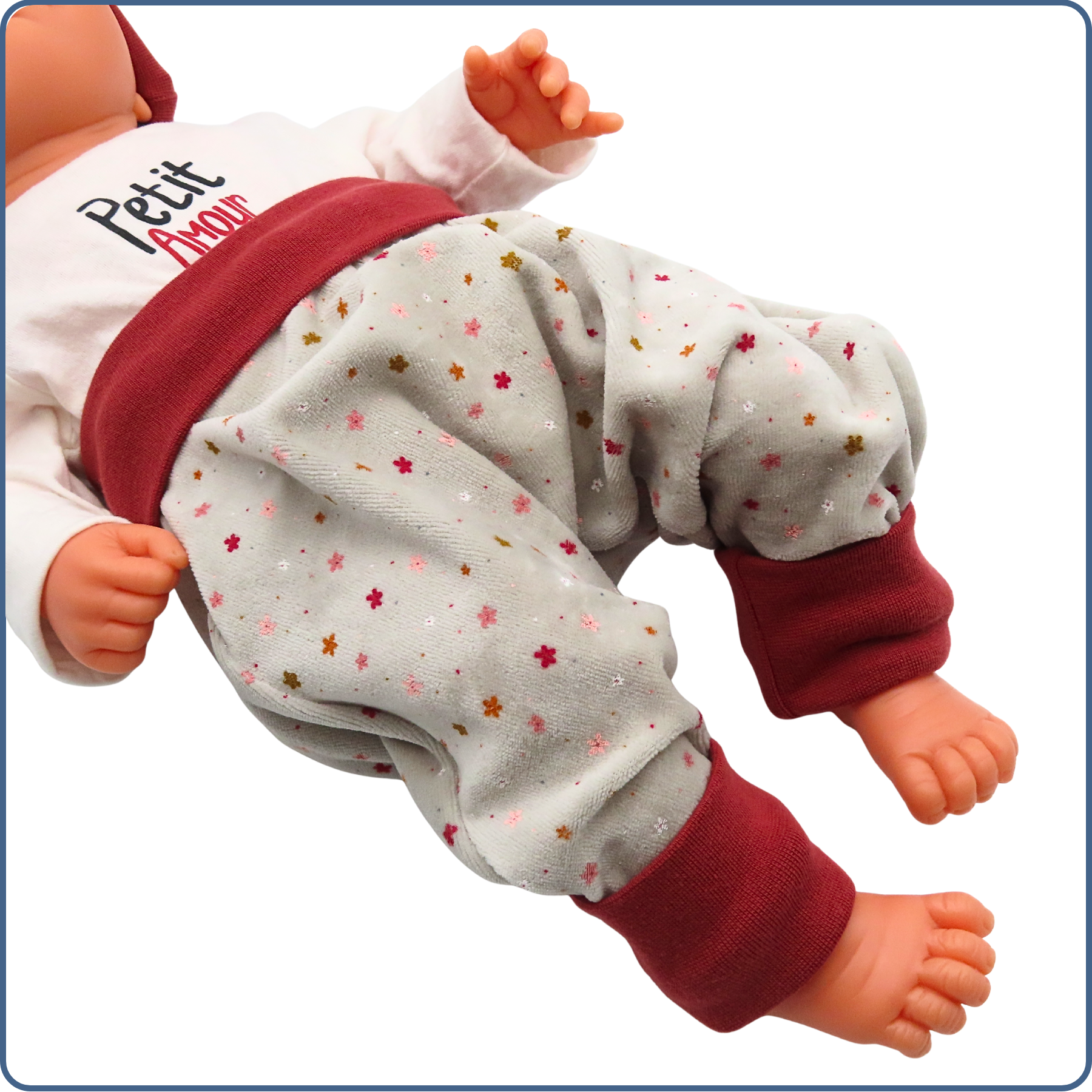 sarouel évolutif bébé, velours, motifs étoiles, économique, tissu sans produit chimique