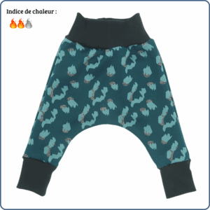 sarouel évolutif bébé, motifs graou vert, économique, tissu sans produit chimique