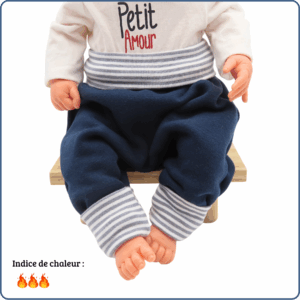 sarouel évolutif bébé, très chaud, couleur uni bleu, économique, tissu sans produit chimique