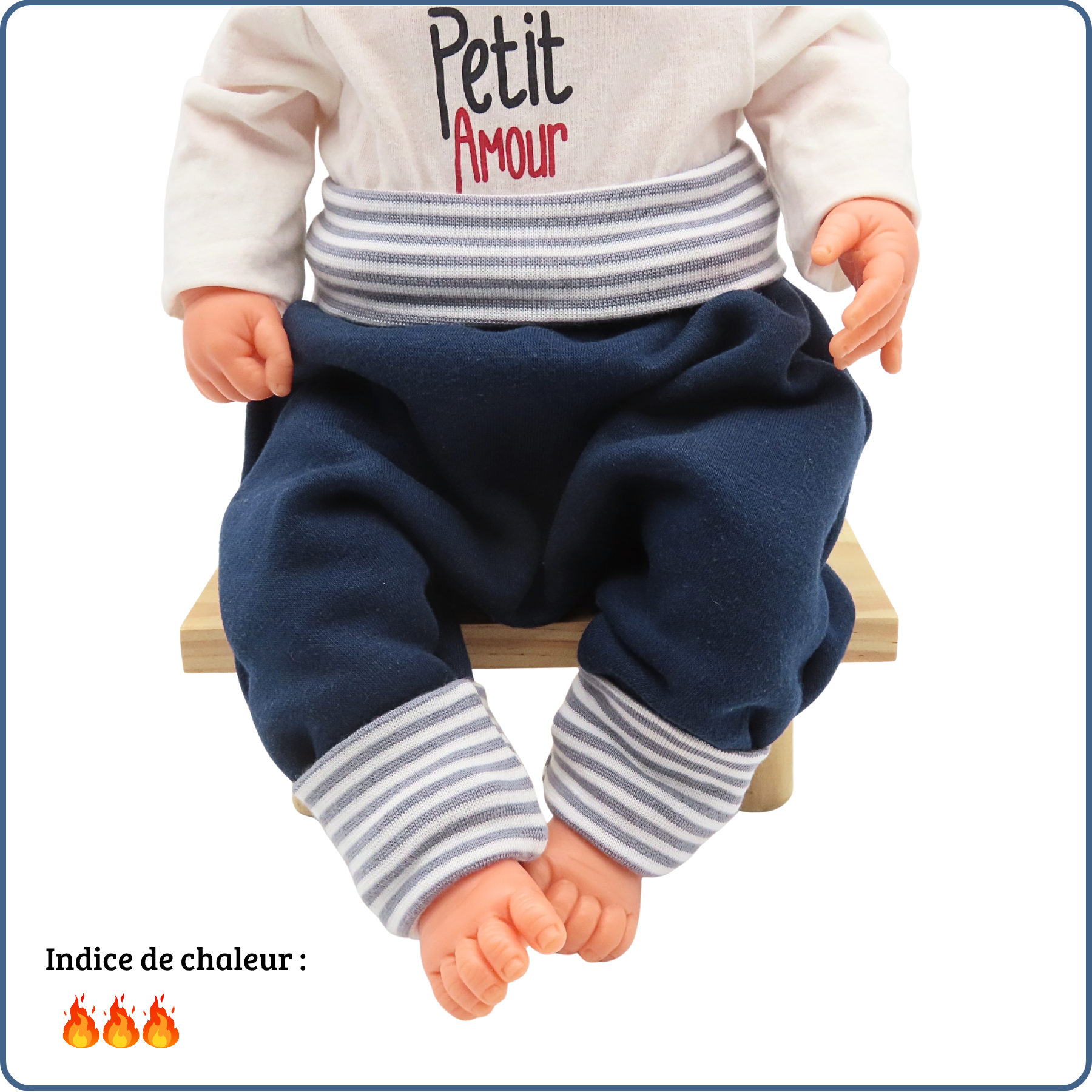 sarouel évolutif bébé, très chaud, couleur uni bleu, économique, tissu sans produit chimique