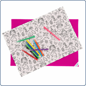 Set de table à colorier lavable pour enfant, motifs princesses, coton Oeko-Tex, fabrication main – Terre de Baïnes