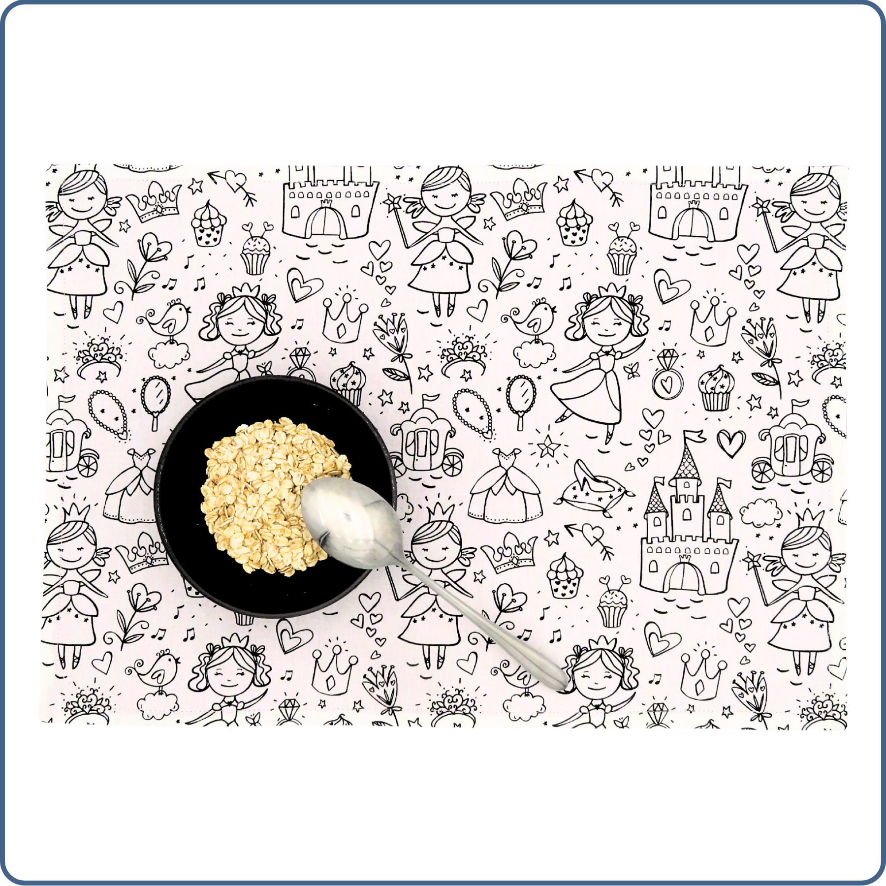 Set de table à colorier lavable pour enfant, motifs princesses, coton Oeko-Tex, fabrication main – Terre de Baïnes