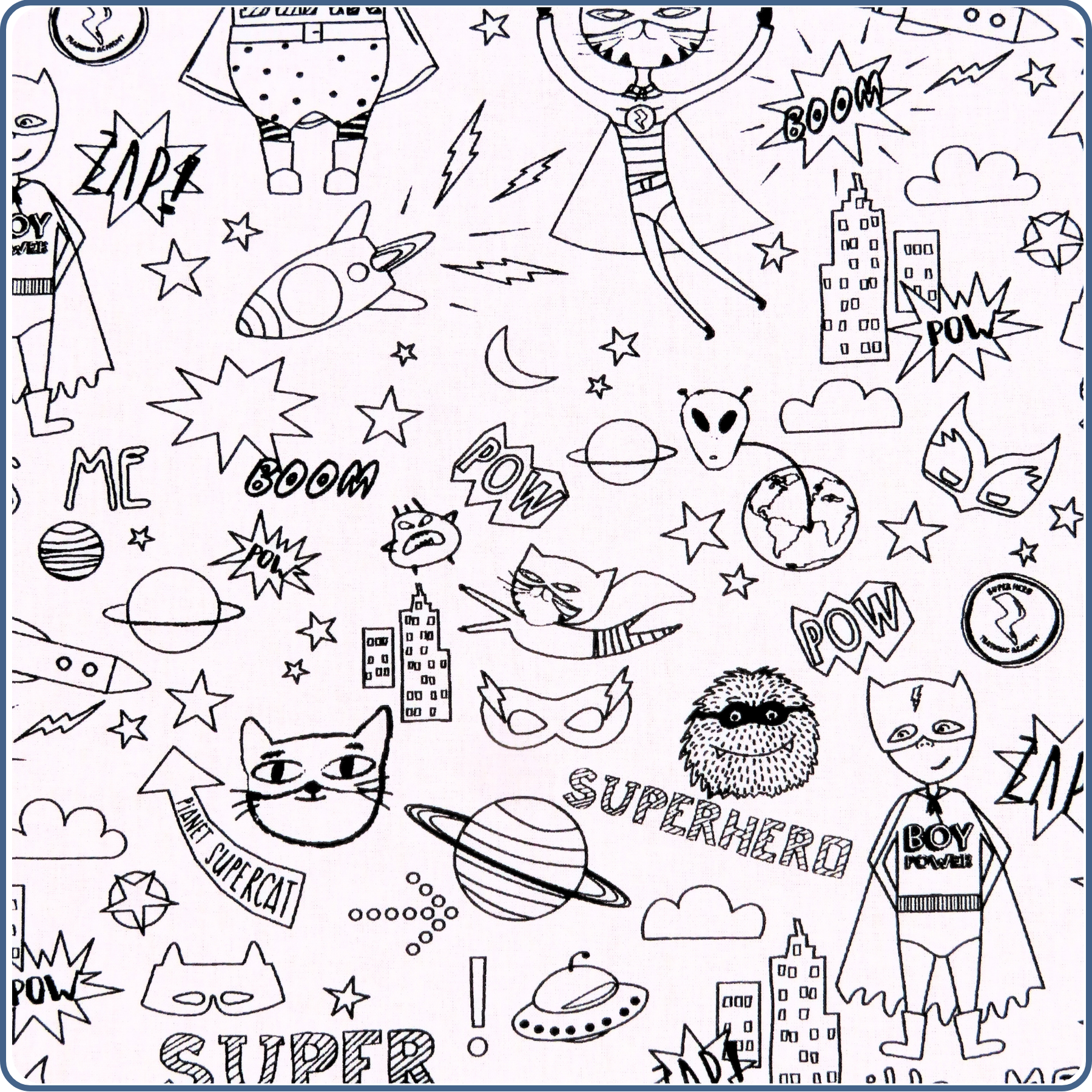 Set de table à colorier lavable pour enfant, motifs super héros, coton Oeko-Tex, fabrication main – Terre de Baïnes