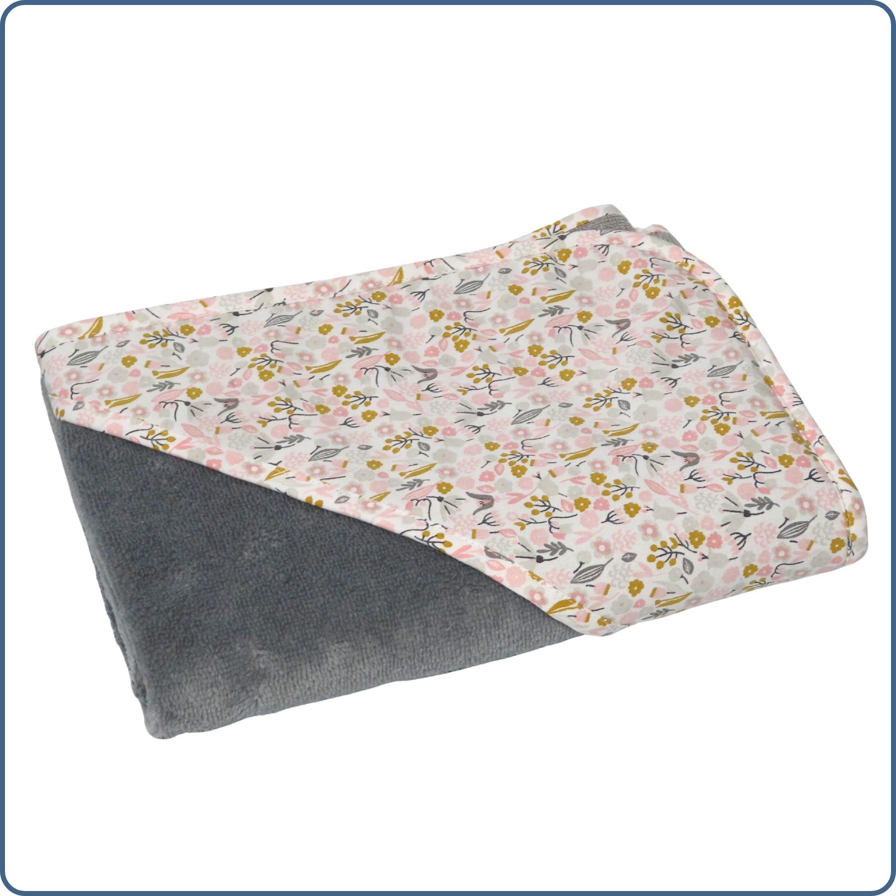 Cape de bain bébé cousue main par Terre de Baïnes, très douce en éponge bambou Oeko-Tex, taille 0-4 ans, motifs fleurs roses coloris gris
